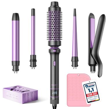 BESTOPE PRO Локкенстаб: Набір для створення локонів 5 в 1 з плойкою, термощіткою, 3 локонами (9mm-25mm) для великих локонів, 13 температур, керлером з термозахистом. Матова поверхня, рукавичка, затискач. Колір: Північне сяйво (Lila)