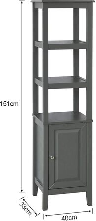Шафка для ванної кімнати SoBuy FRG205-DG з 3 відкритими полицями та дверцятами, темно-сірий, 40x150x33 см