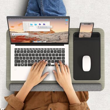 Підставка для ноутбука PUTORSEN для ліжка - регульована висота, з підставкою для миші та підтримкою для зап'ястя. Підходить для ноутбуків до 17,3 дюймів, Lapdesk з вирізом для планшета та телефону, сірого кольору