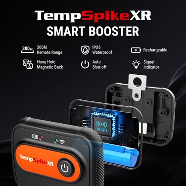 ThermoPro TempSpike Бездротовий термометр для гриля з радіусом 300м, цифровий, з двома зондами, для приготування м'яса, BBQ, рідини та кухні. Можливість посилення сигналу до 600м.
