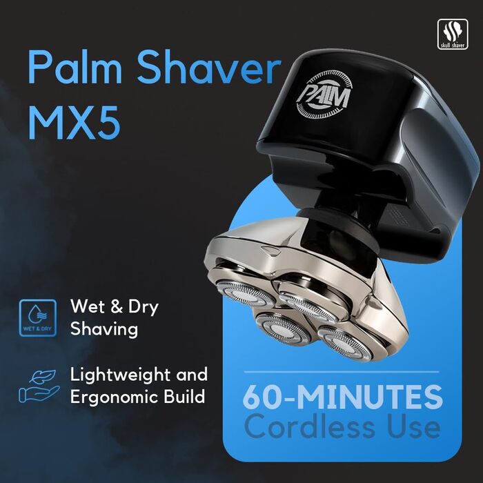 Електричний гоління для обличчя та голови Skull Shaver Palm Pro MX5 - бездротовий, акумуляторний, для мокрого та сухого гоління, чоловічий, USB-зарядка, Grooming Set, леза Carver 4 Pro, LCD-дисплей