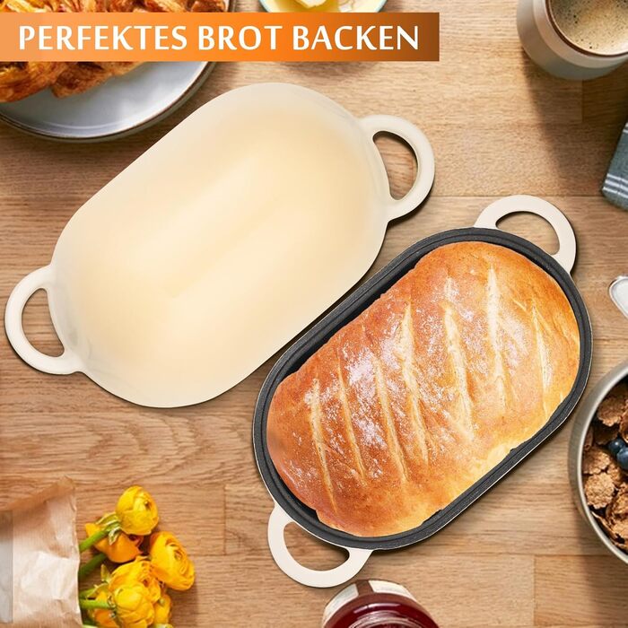 Форма для випікання хліба з кришкою Gusseisen, 23 см, емальована чавунна форма, 2.75 л, для випікання хліба, підходить для духовки (перехідний колір блакитно-зелений)