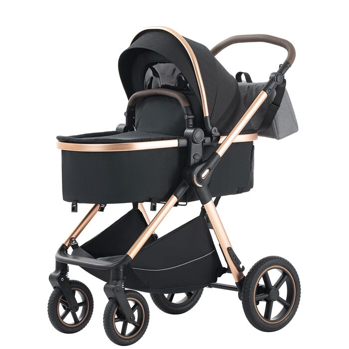 Дитяча коляска Shineey 3 в 1, Buggy, комбінована коляска з великою люлькою, алюмінієвий каркас (D2 BLACK)