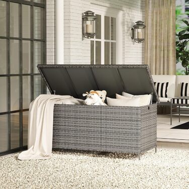 Скриня для подушок садових Polyrattan Amopatio 480л, водонепроникна, з роликами та газліфтом, сіра