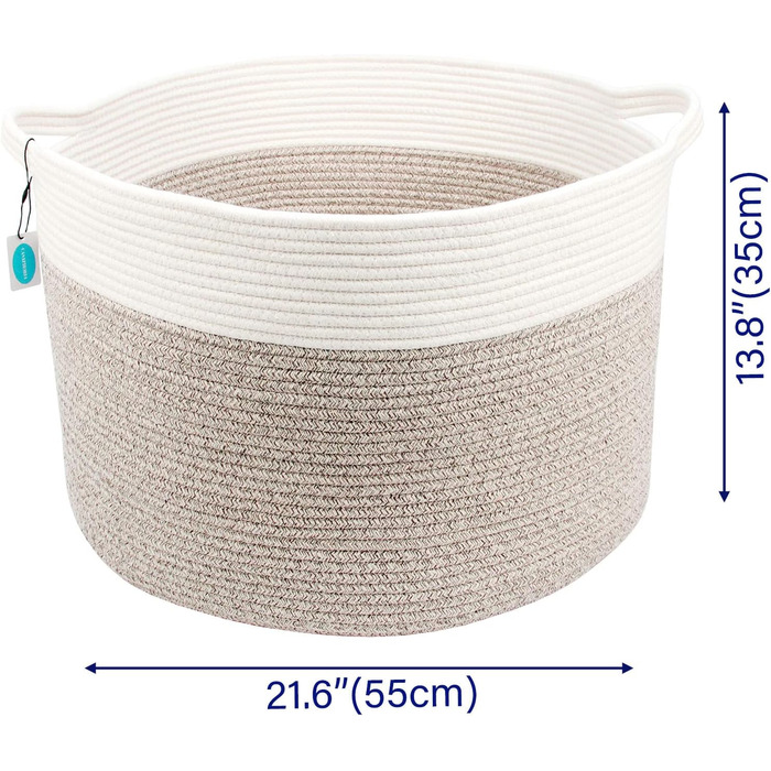 Кошик для дому Casaphoria з бавовняного шнура, XXL, кремово-коричневий (55,9 x 55,9 x 35,6 см)