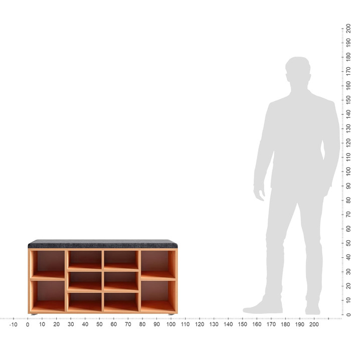 Лавка для взуття з сидінням - Полиця для взуття біла 80 x 50 x 30 см Тумба для взуття з лавкою Лавка для передпокою з місцем для зберігання Лавка для одягу Sofia (104 x 50 x 30 см, Бук Оббивка (сіра)