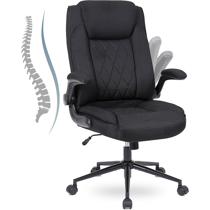 Офісний крісло Flysky з високою спинкою, регульованою висотою та підголівником, чорне. Ергономічне крісло для офісу, чорний.