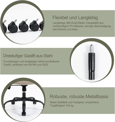 Офісний стілець CASTLOVE з ергономічною спинкою, регульовані підлокітники, висока спинка, регулювання висоти, функція гойдання (тканина бежевого кольору, до 150 кг)