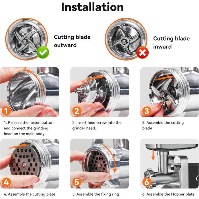 Електрична м'ясоподрібнювач Fleischwolf, мультифункціональна модель з трьома насадками для нарізки, з насадкою для ковбас та для випікання, 3 сталеві диски, чорний