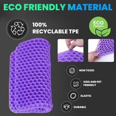 Ортопедична гелева подушка для сидіння на офісний стілець, автокрісло та візок — м'яка з протиковзким чохлом, фіолетова (43x39x4 см)