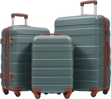 Набір валіз Merax 5 шт. (M-L-XL) з ABS, TSA-замком, розширення до 5 см, + сумка та органайзер для косметики (темно-зелений + коричневий)