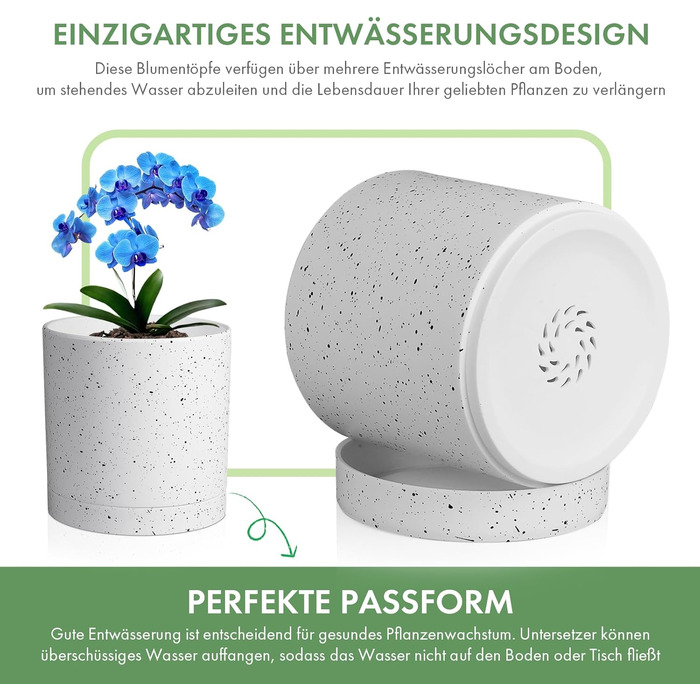 5 шт. Набір горщиків для квітів з підставкою, 17.8/15.2/14/12.7/10.2 см, пластикові горщики для рослин, гідропоніка, набір горщиків для квітів, ідеально підходить для внутрішніх та балконних садів, зелений з коричневим піддоном (7+6+5.5+5+4 дюйми (5 шт), білий спрей)