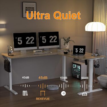 Електричний кутовий стіл BEXEVUE з регулюванням висоти 160x140 см, 3 режими пам'яті, антиколізійна технологія, ліворуч/праворуч, ергономічний комп'ютерний стіл, матеріал: акорн