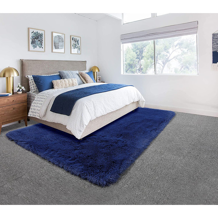 М'який килим для спальні, пухнаста вітальня, дитяча кімната, плюшевий килим, сірий килим, прямокутна форма, симпатична прикраса для кімнати, трав'янисто-зелений (3x5 футів, темно-синій)