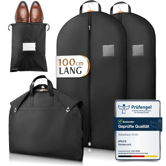 2x Чохол для одягу Bruce.® Kurz 100x60 см + мішок для взуття – дихаючий чохол для костюма, піджака та сорочки – 120GSM – для подорожей та зберігання