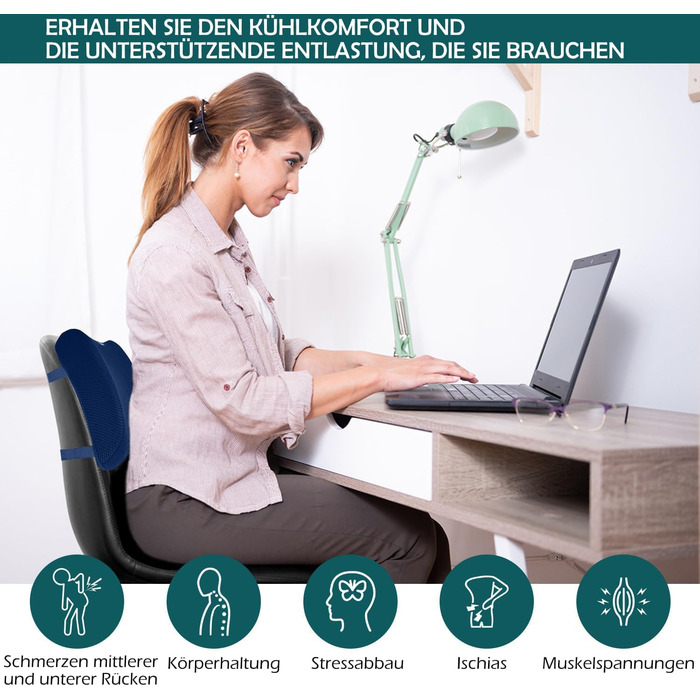 Підкова для спини JX OFFICE блакитна ергономічна з Memory Foam - для офісу, крісла, дому. Зменшує та запобігає болям у спині
