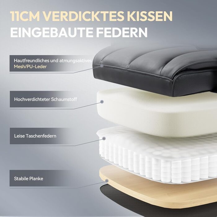 Ігровий крісло Dowinx, ергономічне з кишеньковим пружинним сидінням, крісло для начальника з м'якою спинкою та регульованою поперековою підтримкою, підлокітниками та підставкою для ніг (PU-чорний), чорний PU