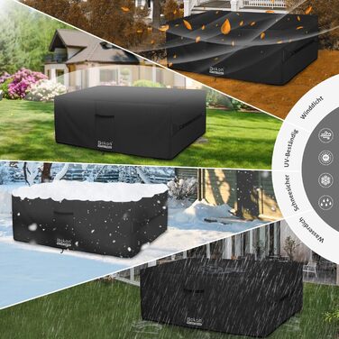 Водостійкий чохол для садово-патіо меблів 300x300x90 см, чорний, з вентиляційними отворами, 420D Oxford, захист від пилу та УФ-променів