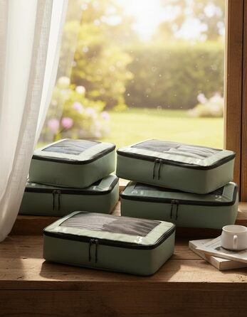 Набір органайзерів для подорожей ECOHUB для валізи, 7 шт, еко-сумки з переробленого PET, органайзери для одягу та взуття (Зелений)