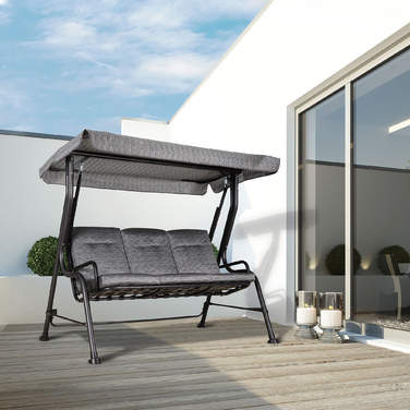 3-місна садова гойдалка Outsunny Hollywood Swing з регульованим навісом від сонця, Textiline Grey 200 x 120 x 170 см для саду та тераси