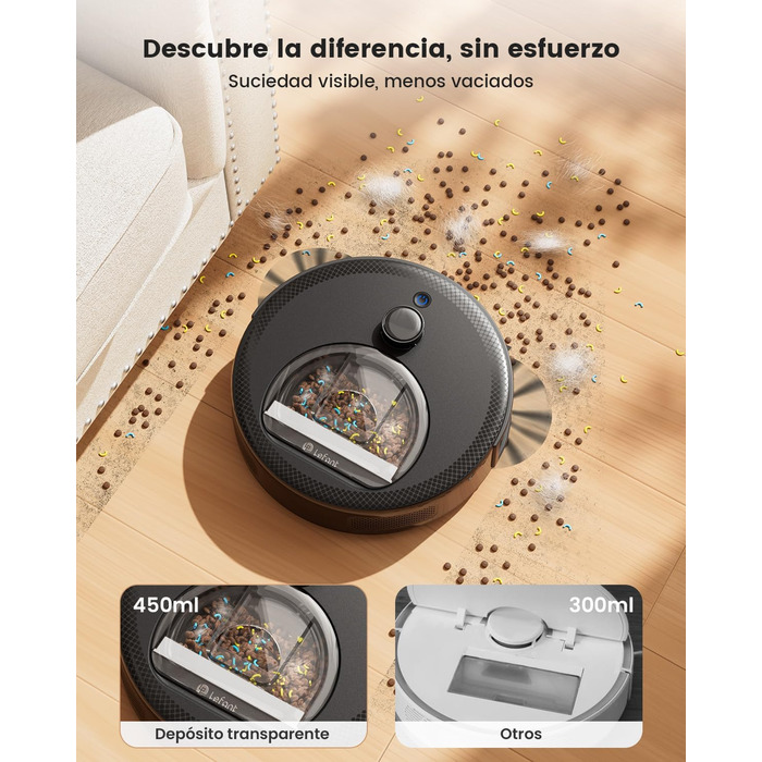 Робот-пилосос LEFANT M330 Pro з функцією миття, 5000Pa, лазерна навігація, LiDAR, 150 хв, розпізнавання килима, керування через додаток/голос, для видалення шерсті тварин, чорний