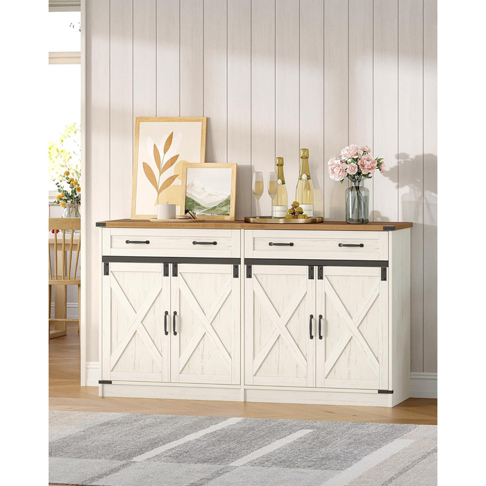 Кухонна шафа Hzuaneri з ящиком та 2 дверцятами, шафа для зберігання, регульовані полиці, стиль кантрі, 40 x 140 x 80 см, вінтажний коричнево-білий колір, SC94814X