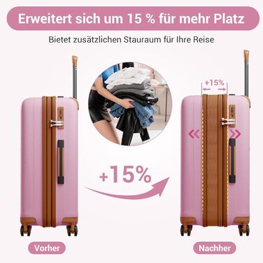 Валіза ручної поклажі KONO з тримачем для напоїв, жорсткий корпус, легкий поліпропілен, розширюваний, 4 колеса, TSA-замок (Рожевий/Коричневий, XL)