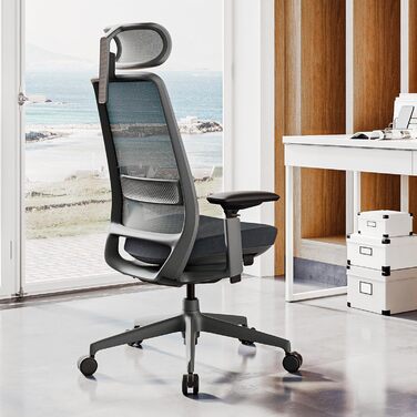 Ергономічне крісло Colamy для офісу, чорне: регульована глибина сидіння, 4D підлокітники, підтримка попереку (до 136 кг)