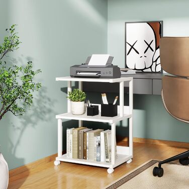 Стійка для принтера IBUYKE з полицею, 3-рівнева, на колесах, для офісу та дому, мобільна, для термопреса, мікрохвильової печі та міні-холодильника TPS001H (Weiß)