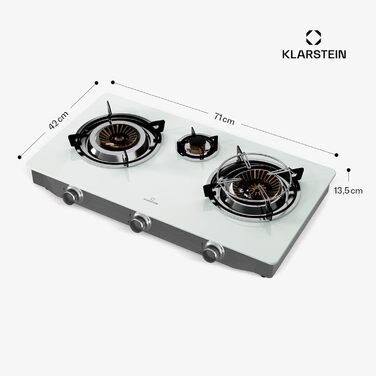 Газова плитка Klarstein Gaskocher 2-Flammiga: 7.7kW, нержавіюча сталь, для кемпінгу та дому, портативна, 2 конфорки (без редуктора)
