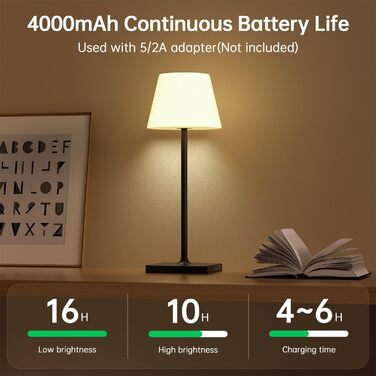LED лампа настільна акумуляторна бездротова, диммувана, з сенсором, 4000mAh, з функцією павербанку, IP44, вологозахищена, для дому та вулиці (чорна)