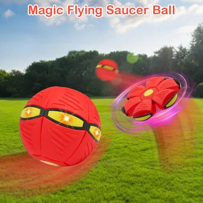 Іграшковий м'яч для собак Adiwo, м'яч-літаюча тарілка, що світиться (червоний)
