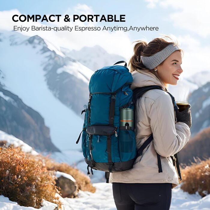 Портативна кавомашина на акумуляторі для подорожей COTGCO - Кавоварка для кемпінгу - Приготування 40 мл кави за 3 хвилини в авто - Насолоджуйтесь кавою на природі - Сумісна з капсулами Nespresso - Зелена