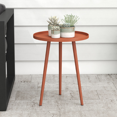 Outsunny Side Table Garden, Атмосферостійкий садовий стіл з піднятим краєм, Сталевий балконний стіл, Круглий журнальний столик 20 кг з навантаженням, Ø40x50H см, Диванний столик для відкритого внутрішнього балкона Тераса Red