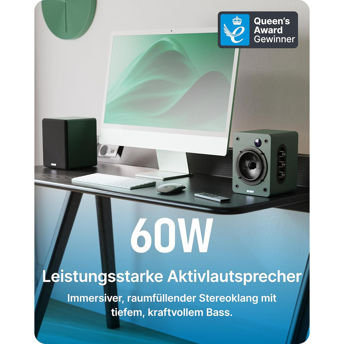Активні колонки Majority D50X 60W 2.0 для ПК та HiFi: Bluetooth 5.3, HDMI ARC, AUX, вуглецевий диффузор, колір зелений