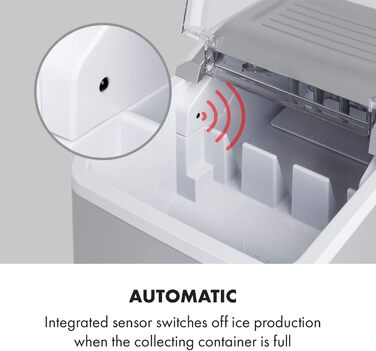 Машина для приготування льоду Klarstein Eiswürfelmaschine, 1.5L, 12 кг/день, срібна