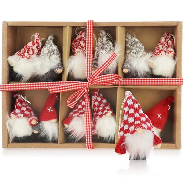 Підвіска Санта-Клауса com-four 9 шт. преміум-класу для різдвяної ялинки, чарівні підвіски у вигляді ялинкових фігурок, різдвяні прикраси (дизайн 52-кепка в клітку)