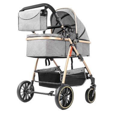Дитяча коляска 3 в 1 PU-Leder, зручна багатофункціональна комбінована коляска, алюмінієва рама, висока позиція сидіння, складна коляска (L518 Khaki, сірий V8, модель 3 в 1-V8)