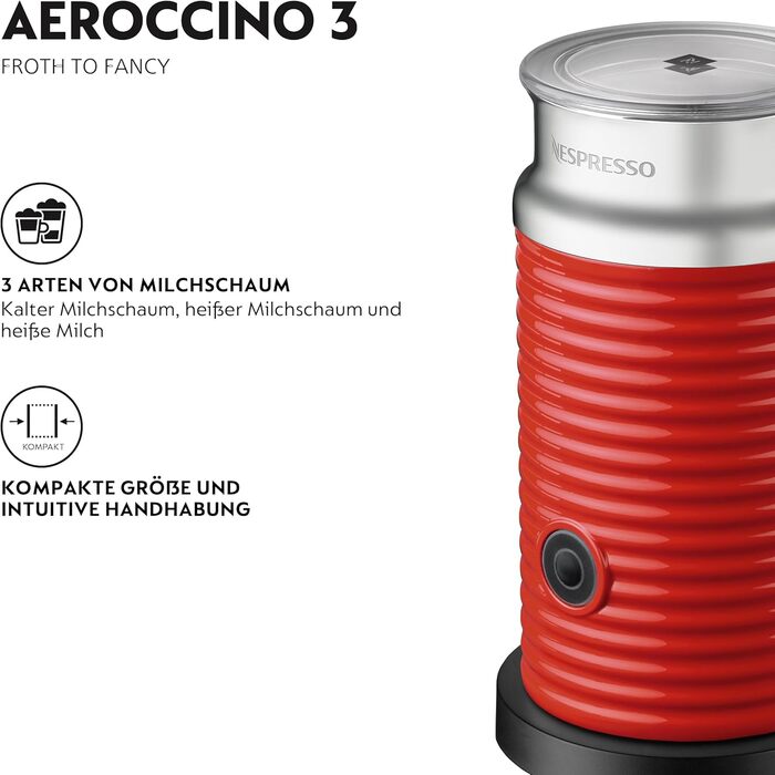 Електричний спінювач молока Nespresso Aeroccino3, білий (червоний)