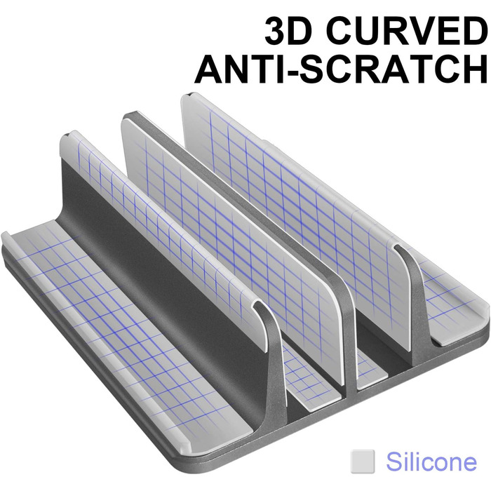 Металевий підставка для ноутбука Vertikaler, 4 слоти, вертикальний MacBook/HP/Chromebook до 44.5 см (17.5 дюймів), сірий