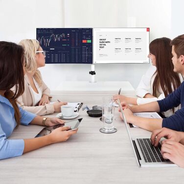 Кріплення для двох моніторів Bracwiser MD7442 - для моніторів 13-27 дюймів, VESA 75/100mm, регулювання висоти, нахил, поворот, максимальне навантаження 10 кг (білий)