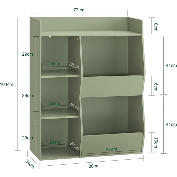 Полиця для книг SoBuy Montessori для дітей, зелена, 80x104x34 см, 5 відділень