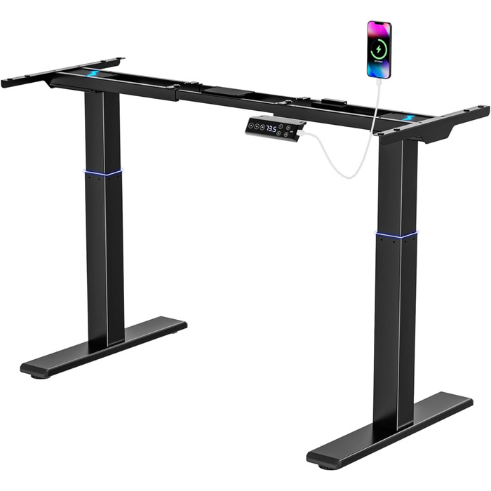 Регульований стіл (стійка) з електроприводом, чорний 120x60 см. 3 пам'яті, 2 мотори