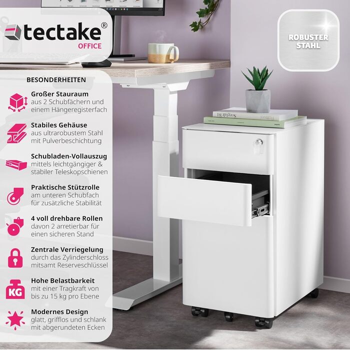 Металевий шафка для офісу tectake® з колесами, з замком, з шухлядами | tectake