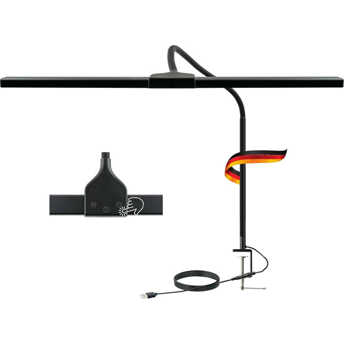 LED-лампа на монітор Schwaiger з USB-C, сенсорне керування, для офісу, дому, геймінгу, 1,5м кабель