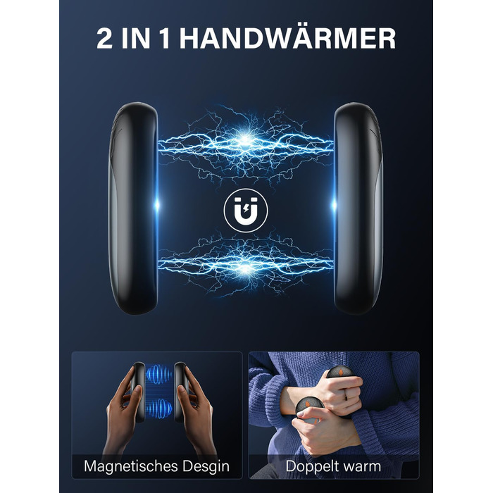 Електричні грілки для рук 2 шт., ультралегкі, перезаряджувані, портативні, 3 режими нагріву, до 24 годин, багаторазові USB грілки для рук для активного відпочинку взимку сірого кольору