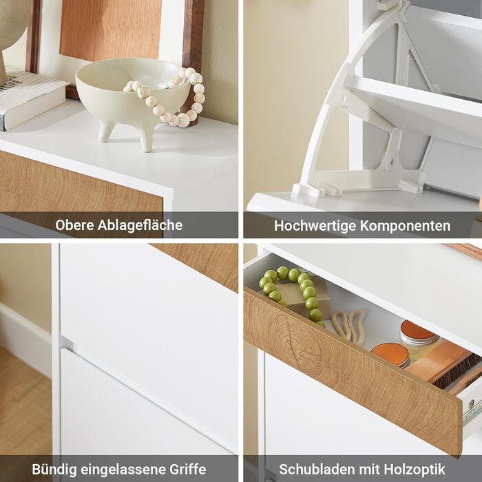 SoBuy Взуттєва шафа з 2 відкидними дверцятами, полиці та ящик, білий, 61x100x26 см, FSR165-W