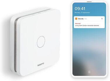 Виявник чадного газу Netatmo - бездротовий, з Wi-Fi, батарея на 10 років, 85 дБ, самотестування, не потребує Smart Home, сертифікація EN 50291 та NF