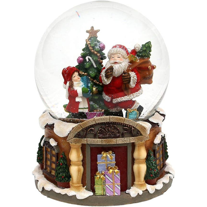 Деко-герої24 Снігова куля, Санта з дитиною і ялинкою, з музичним супроводом, мелодія Тиха ніч, Розміри L/B / H 11 x 11 x 14 см Сфера Ø