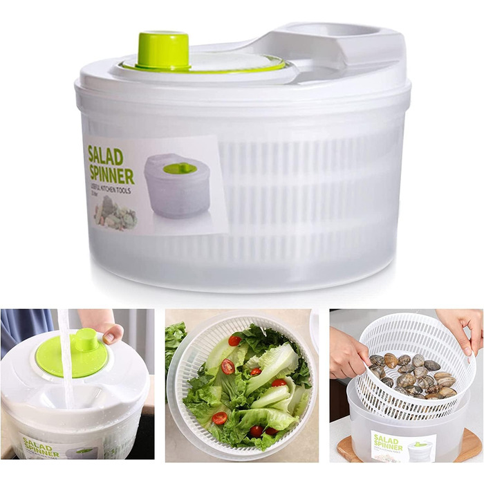 Вращатель для салату OLIYA 3 л, пральна машина для овочів, миска для фруктів і овочів, складаний вращатель для салату, набір для сушіння овочів з кришкою для кухонного приладдя, сушарка для салату, невеликий ротор для салату